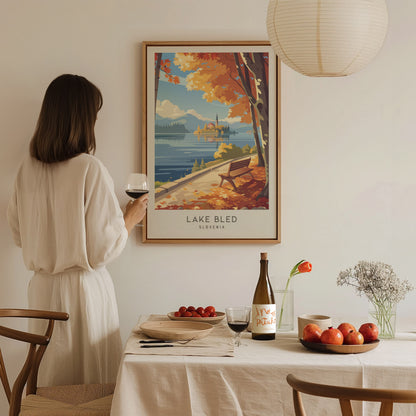 Lake Bled Matte Border Poster | Slovenia Travel Wall Art — styled in a modern interior