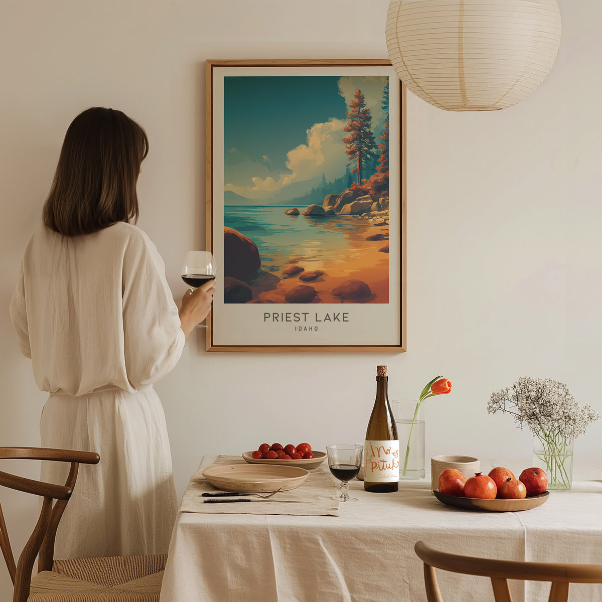 Priest Lake Matte Border Poster | Idaho Destination Print Travel Wall Art — styled in a modern interior