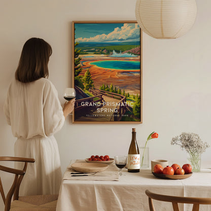 Grand Prismatic Spring, Yellowstone National Park Poster | Geothermal Wonder Travel Wall Art — styled in a modern interior