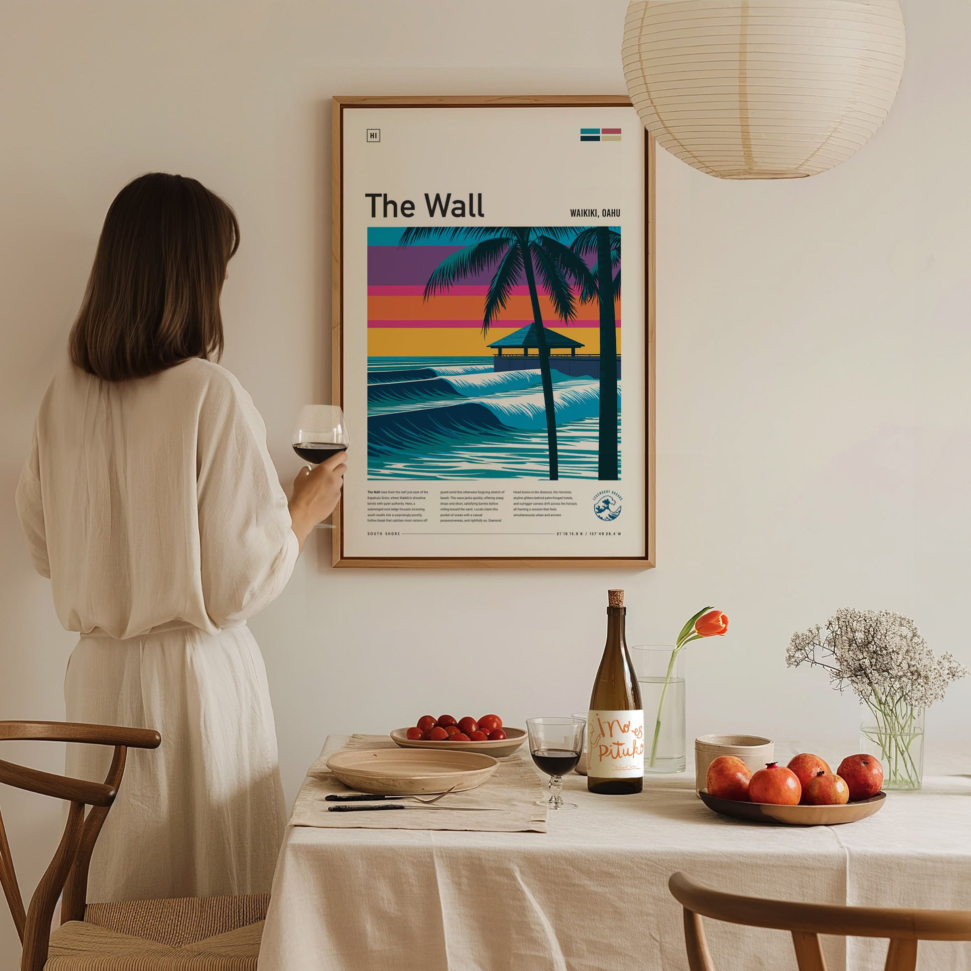 The Wall, Hawaii Poster | Epic Big Wave Surf Break Wall Art — styled in a modern interior