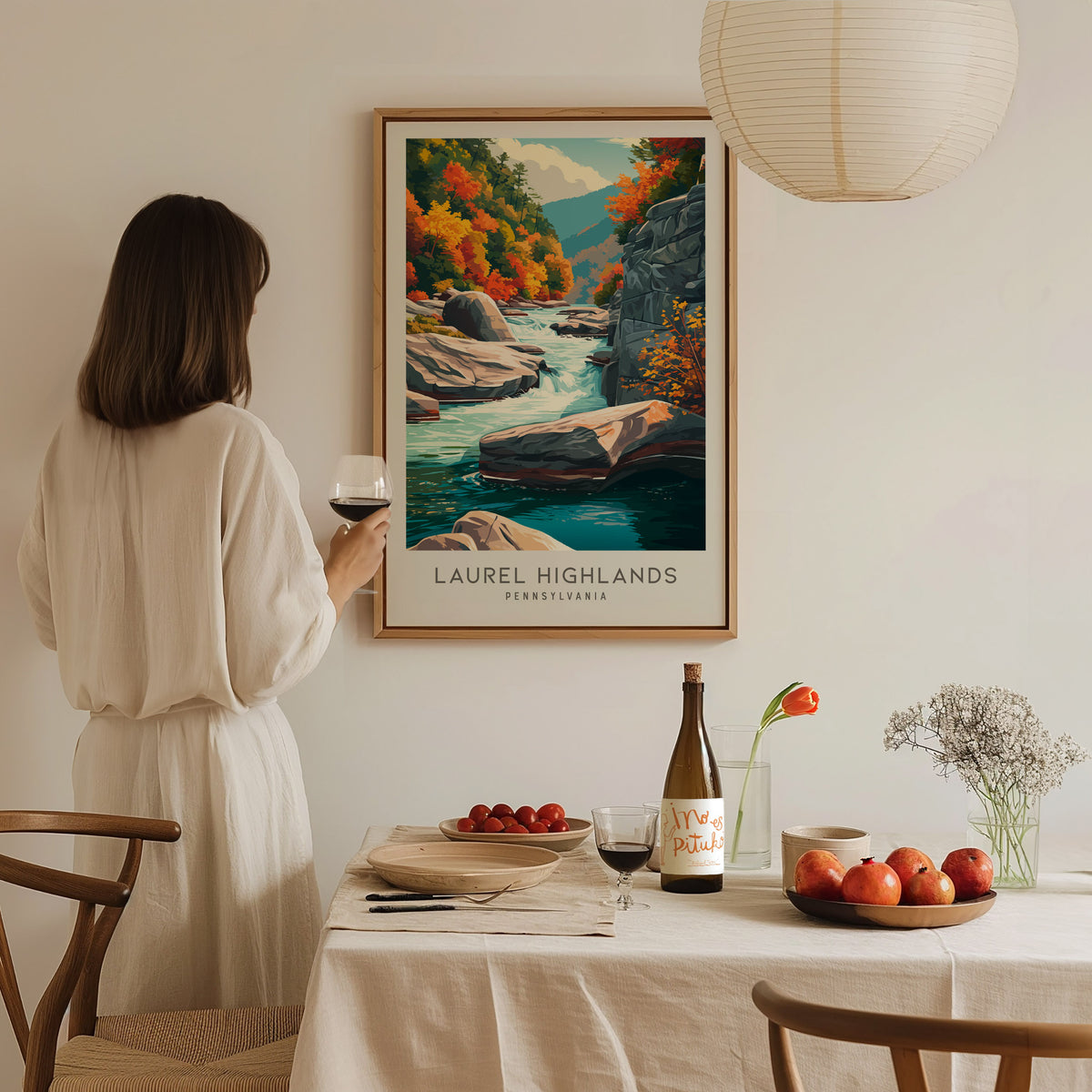 Laurel Highlands Matte Border Poster | Pennsylvania Destination Print Travel Wall Art — styled in a modern interior