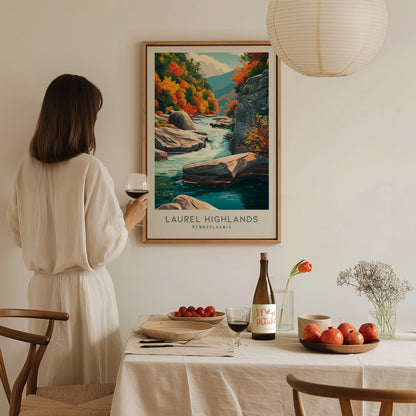 Laurel Highlands Matte Border Poster | Pennsylvania Destination Print Travel Wall Art — styled in a modern interior