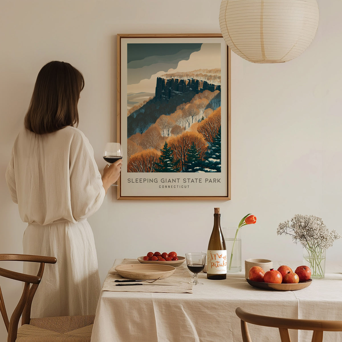 Sleeping Giant State Park Matte Border Poster | Connecticut Travel Wall Art — styled in a modern interior