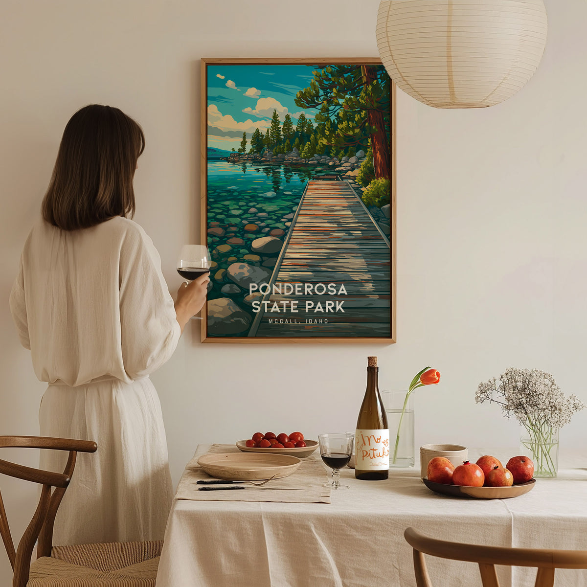Ponderosa State Park, McCall, Idaho Poster | Mountain Lake Wilderness Framed or Unframed Wall Art — styled in a modern interi