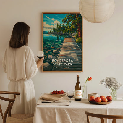Ponderosa State Park, McCall, Idaho Poster | Mountain Lake Wilderness Framed or Unframed Wall Art — styled in a modern interi