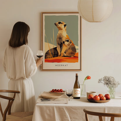 Meerkat, Suricata suricatta Poster | Bold Safari Wildlife Wall Art — styled in a modern interior