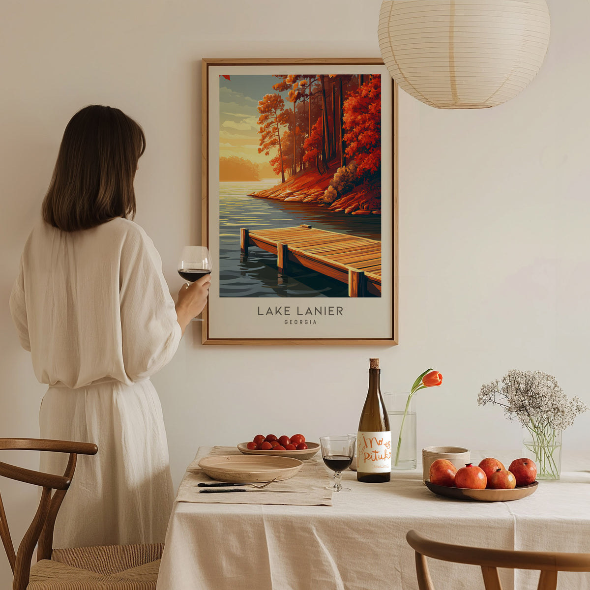Lake Lanier Matte Border Poster | Georgia Destination Print Travel Wall Art — styled in a modern interior