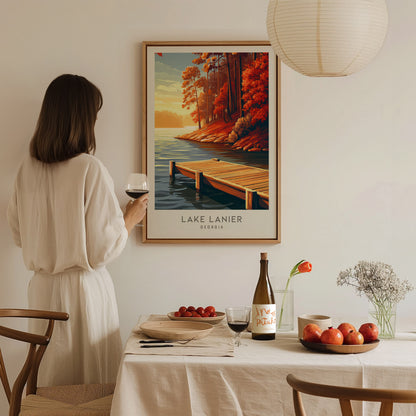 Lake Lanier Matte Border Poster | Georgia Destination Print Travel Wall Art — styled in a modern interior
