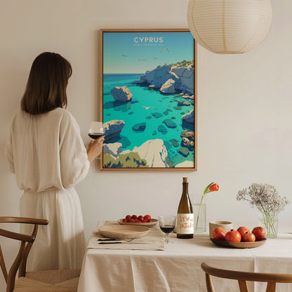 Cyprus Travel Poster | Coastal Mediterranean Wall Art | Framed or Unframed
