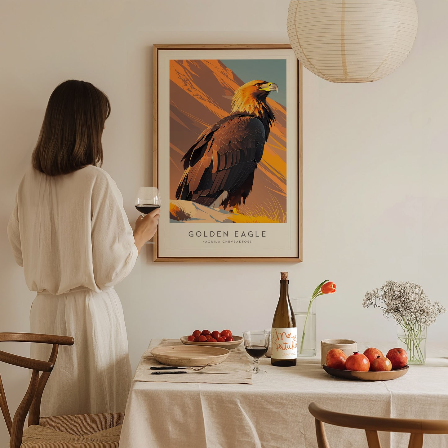 Golden Eagle Poster | Majestic Raptor Mountain Wildlife Wall Art — styled in a modern interior