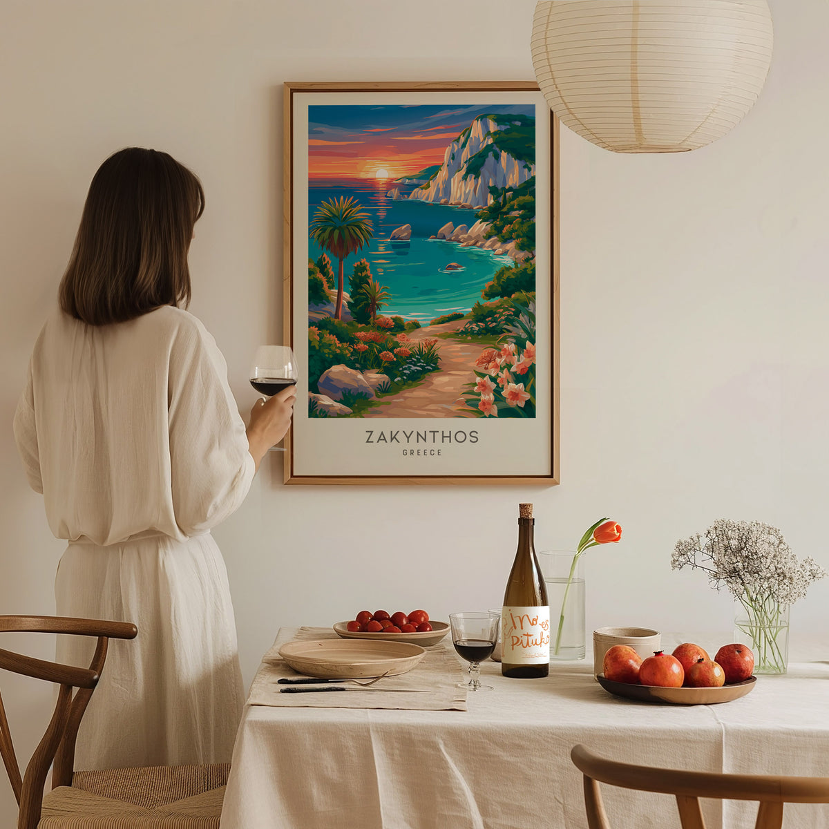 Zakynthos Matte Border Poster | Greece Travel Wall Art — styled in a modern interior