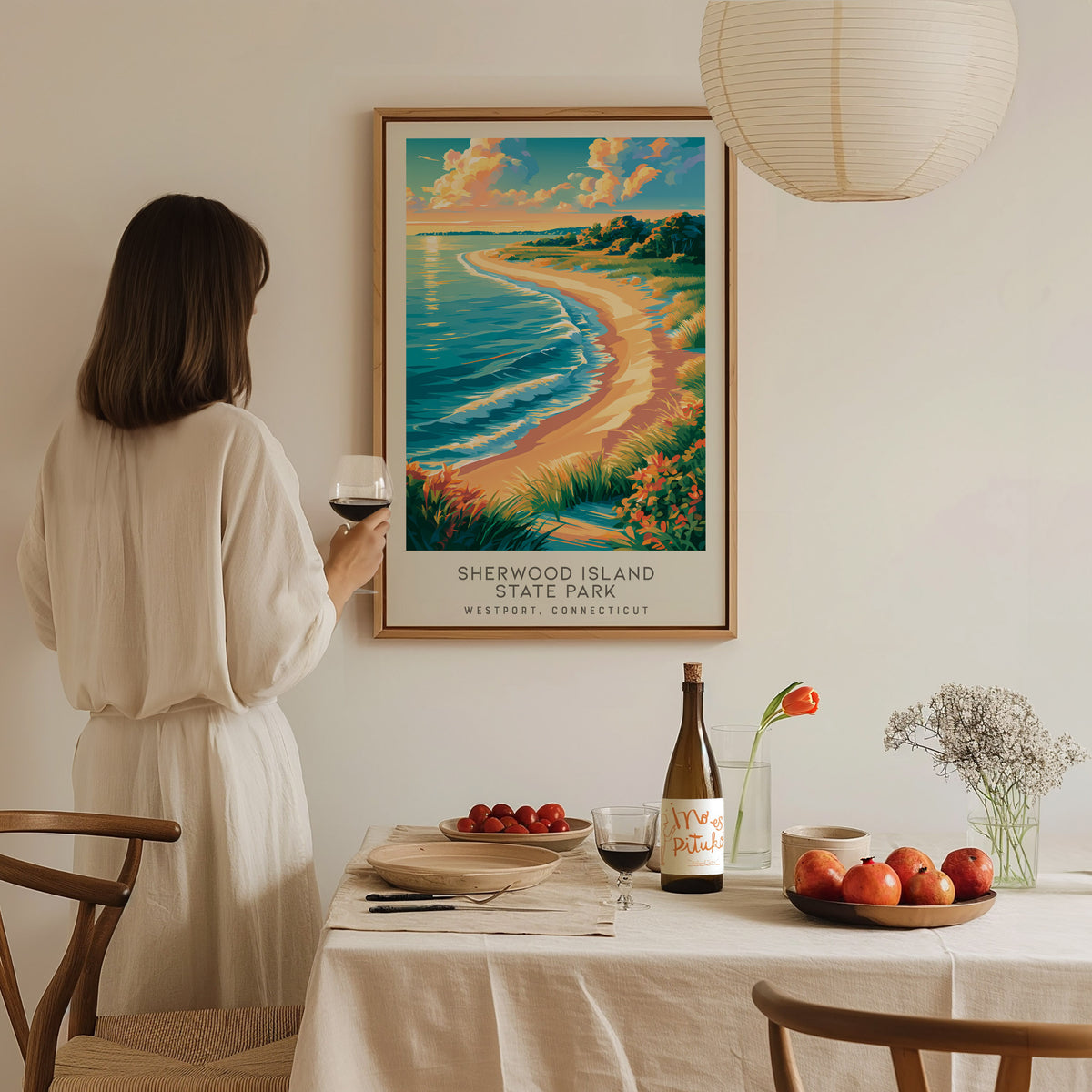 Sherwood Island State Park Matte Border Poster | Westport, Connecticut Coastal Beach Decor — styled in a modern interior