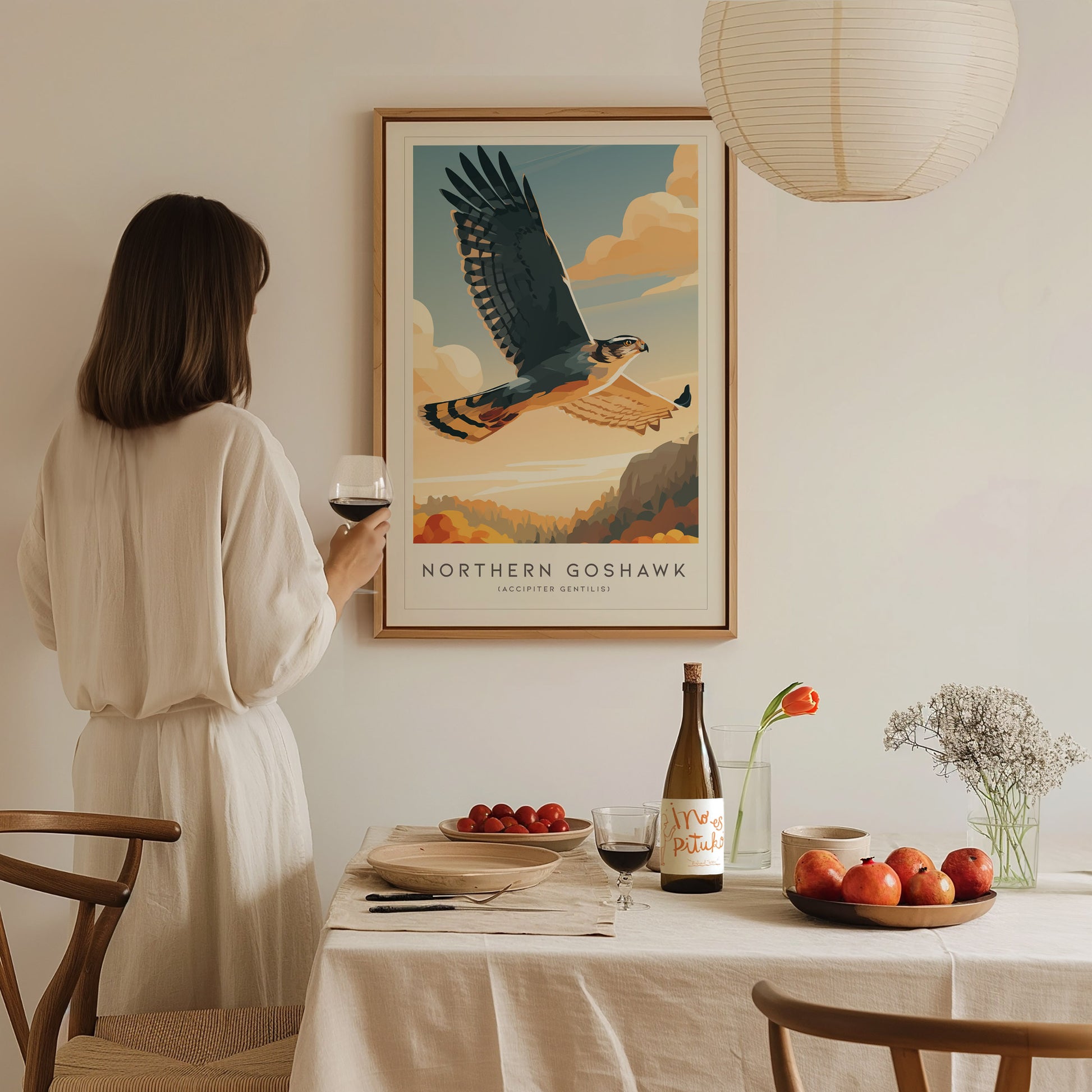 Northern Goshawk, Accipiter gentilis Poster | Fierce Raptor Bird Wall Art — styled in a modern interior