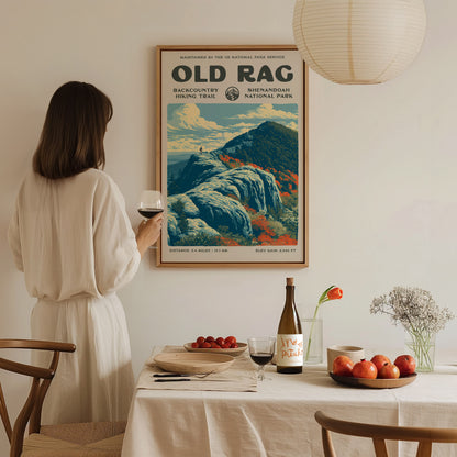 Old Rag, Shenandoah National Park Poster | Hiker Gift | Backcountry Trail Wall Art — styled in a modern interior