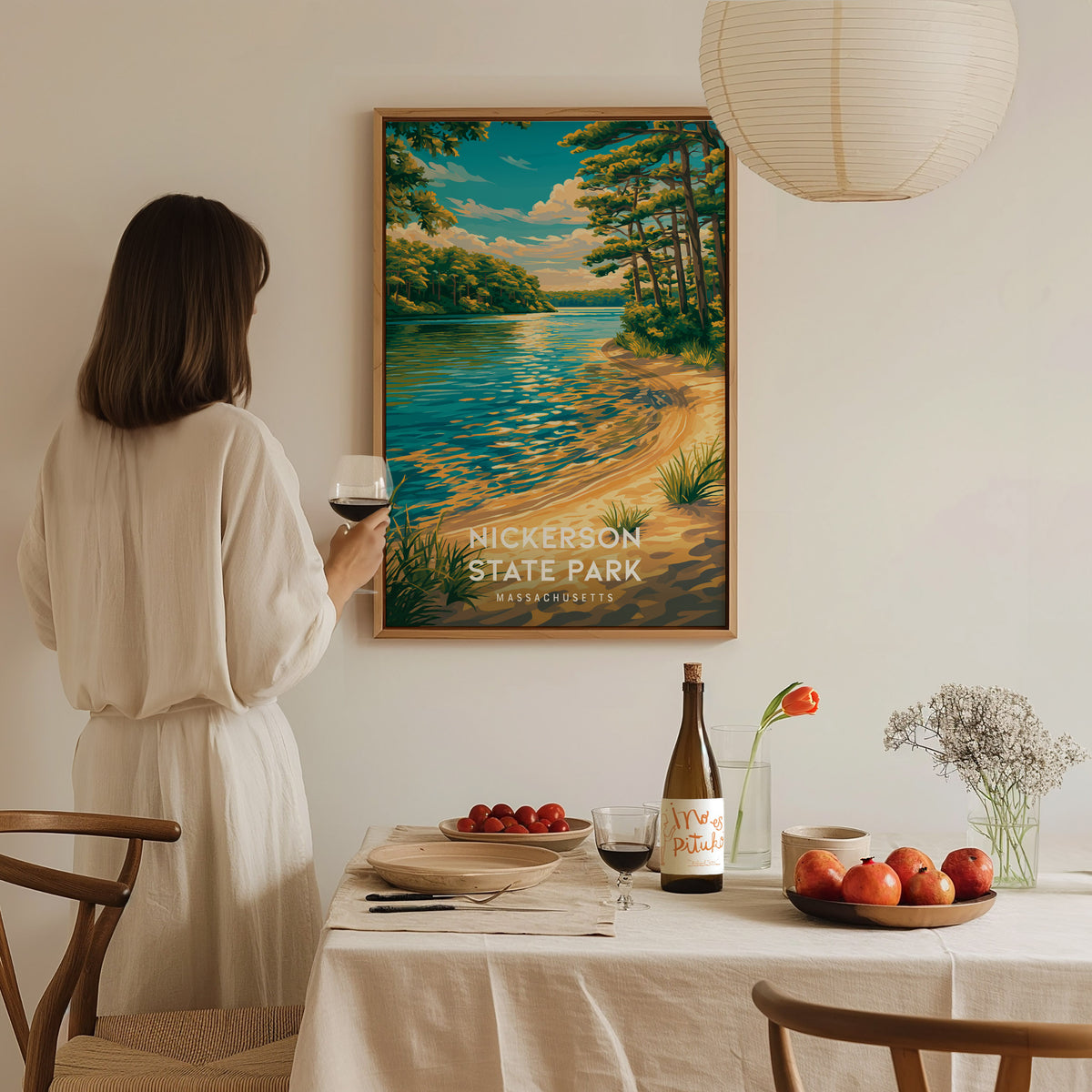 Nickerson State Park, Massachusetts Poster | Cape Cod Forest & Lake Wall Art — styled in a modern interior