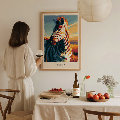 Zebra, Africa Poster | Bold Stripes on the Savanna Wall Art — styled in a modern interior