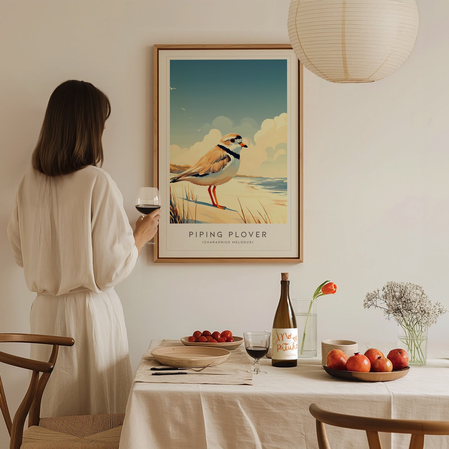Piping Plover, Charadrius melodus Poster | Shorebird Nature Poster Wall Art — styled in a modern interior