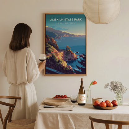 Limekiln State Park, Big Sur, California Poster | Redwoods & Coastal Cliffs Destination Print Wall Art — styled in a modern i
