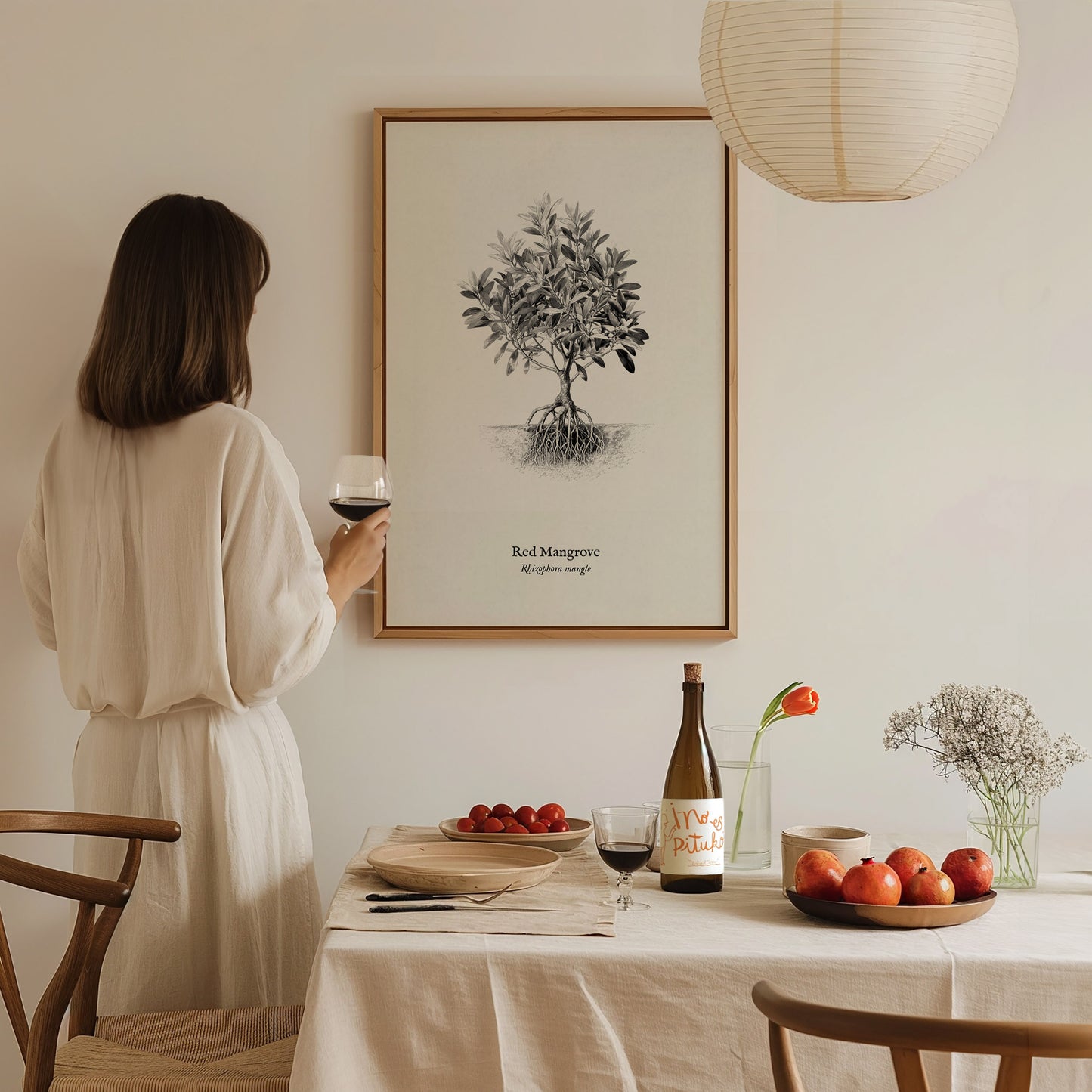 Red Mangrove Poster | Rhizophora Mangle Pen and Ink Print Vintage Botanical Illustration — styled in a modern interior