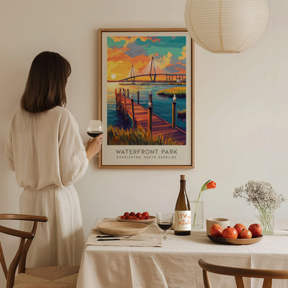 Waterfront Park Matte Border Poster | Charleston South Carolina Travel Wall Art — styled in a modern interior