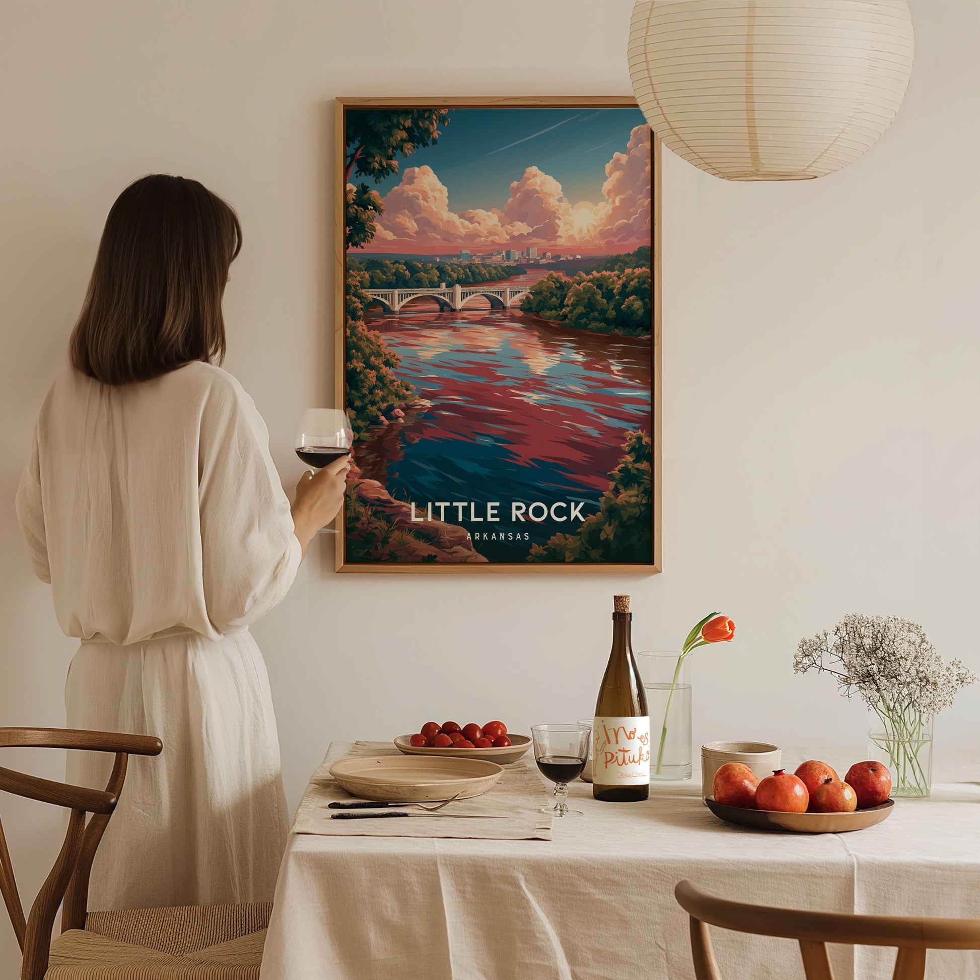 Little Rock, Arkansas Poster | River City Skyline Destination Print Wall Art — styled in a modern interior