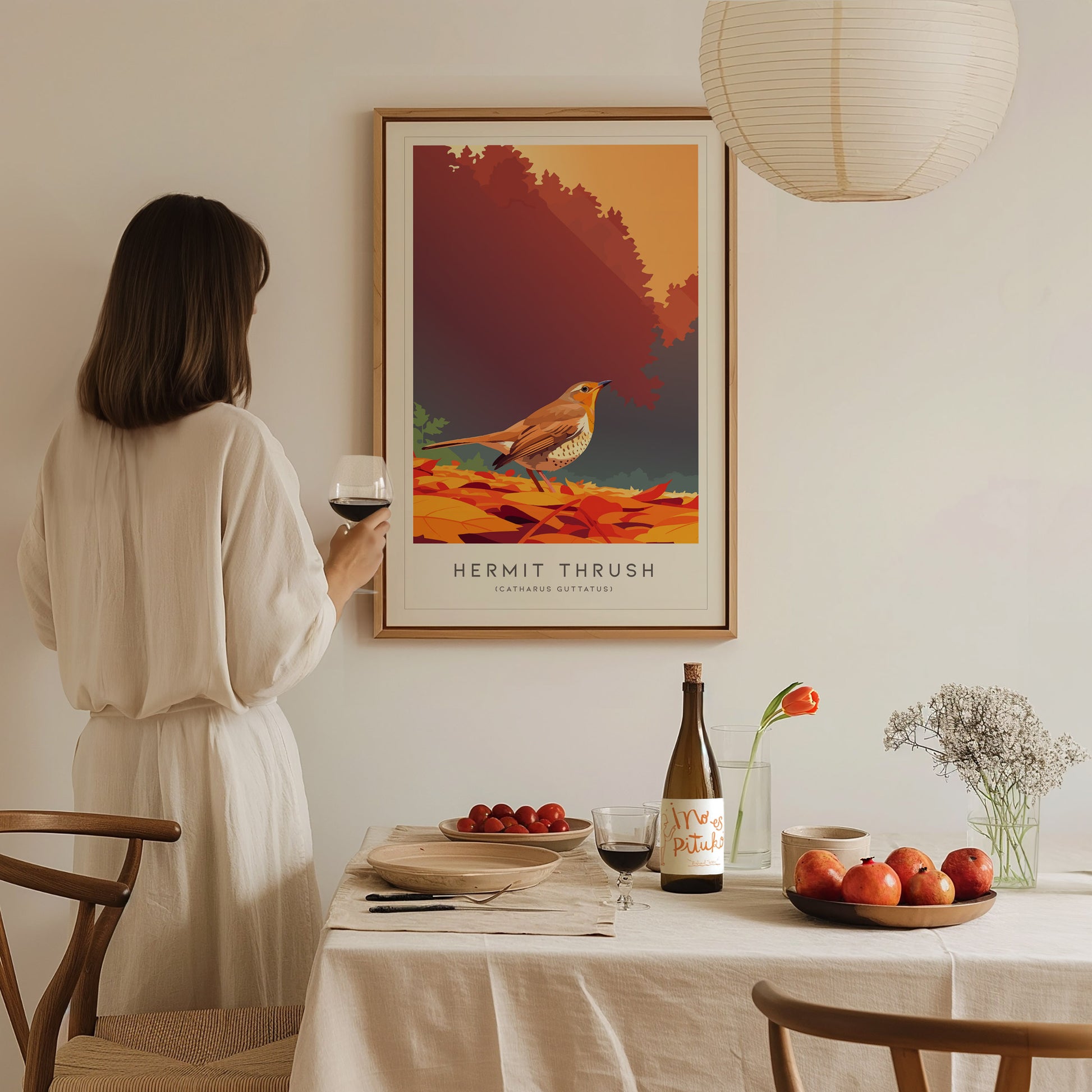 Hermit Thrush Poster | Woodland Songbird Forest Art Wall Art — styled in a modern interior