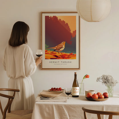 Hermit Thrush Poster | Woodland Songbird Forest Art Wall Art — styled in a modern interior