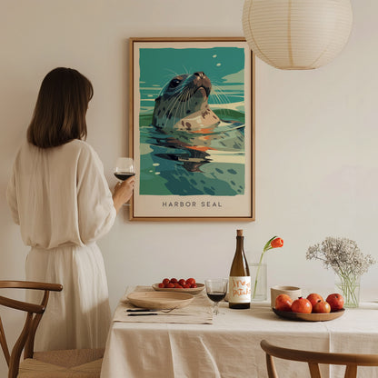 Harbor Seal, Phoca vitulina Poster | Coastal Wildlife Wall Art — styled in a modern interior