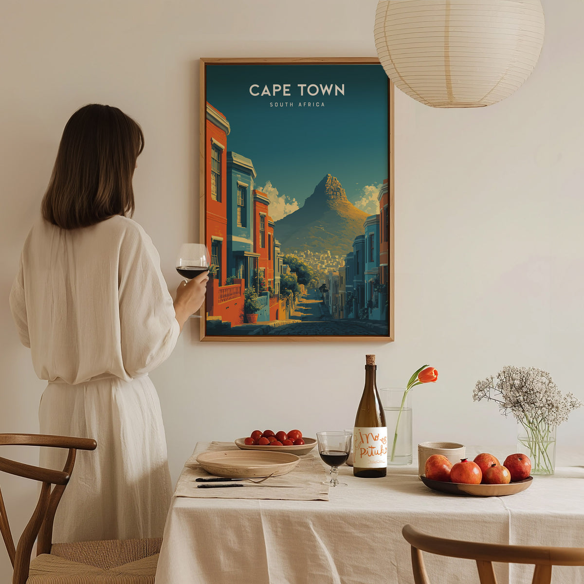 Cape Town, South Africa Poster | Table Mountain & Coastal Beach Decor Wall Art — styled in a modern interior