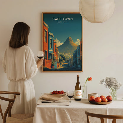 Cape Town, South Africa Poster | Table Mountain & Coastal Beach Decor Wall Art — styled in a modern interior