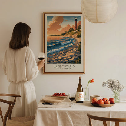 Lake Ontario Matte Border Poster | North America Travel Wall Art — styled in a modern interior