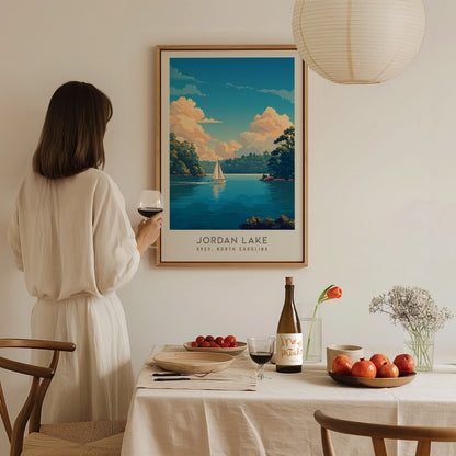 Jordan Lake Matte Border Poster | Apex, North Carolina Destination Print — styled in a modern interior