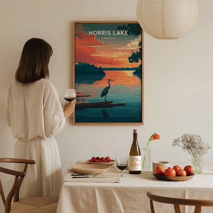Norris Lake, Tennessee Poster | Lakeside Mountain Retreat Destination Print Wall Art — styled in a modern interior