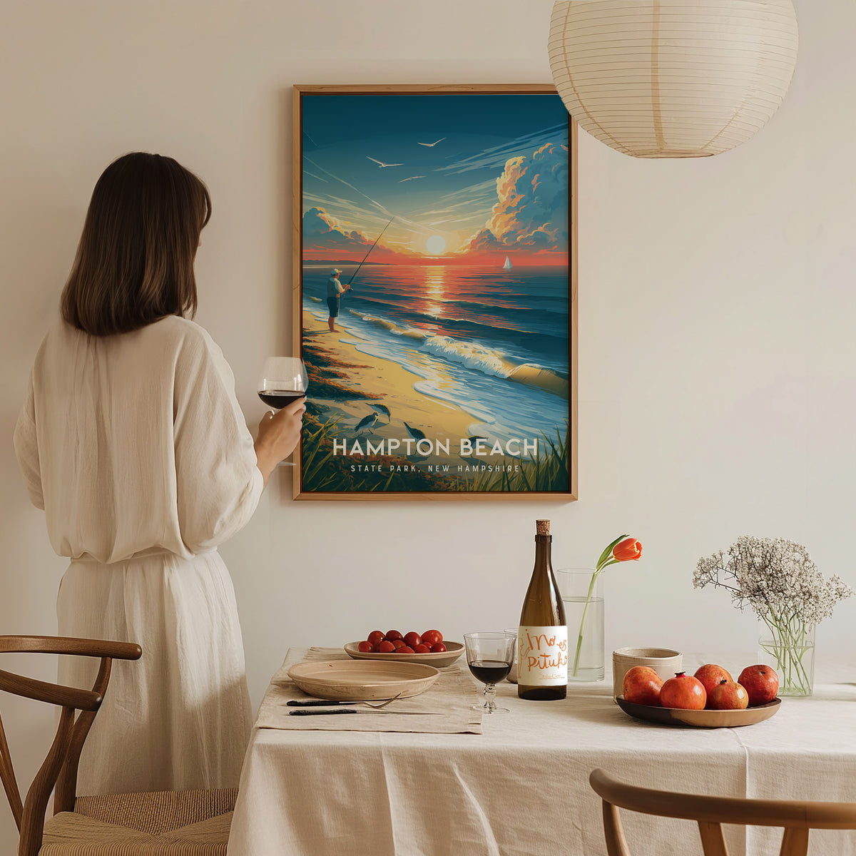 Hampton Beach, New Hampshire Poster | State Park, New Hampshire | State Park Destination Print Wall Art — styled in a modern