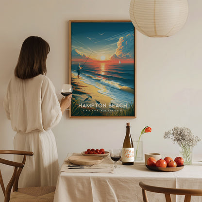 Hampton Beach, New Hampshire Poster | State Park, New Hampshire | State Park Destination Print Wall Art — styled in a modern
