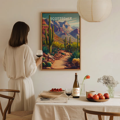 Scottsdale, Arizona Poster | Desert Sunset & Saguaro Cactus Wall Art — styled in a modern interior