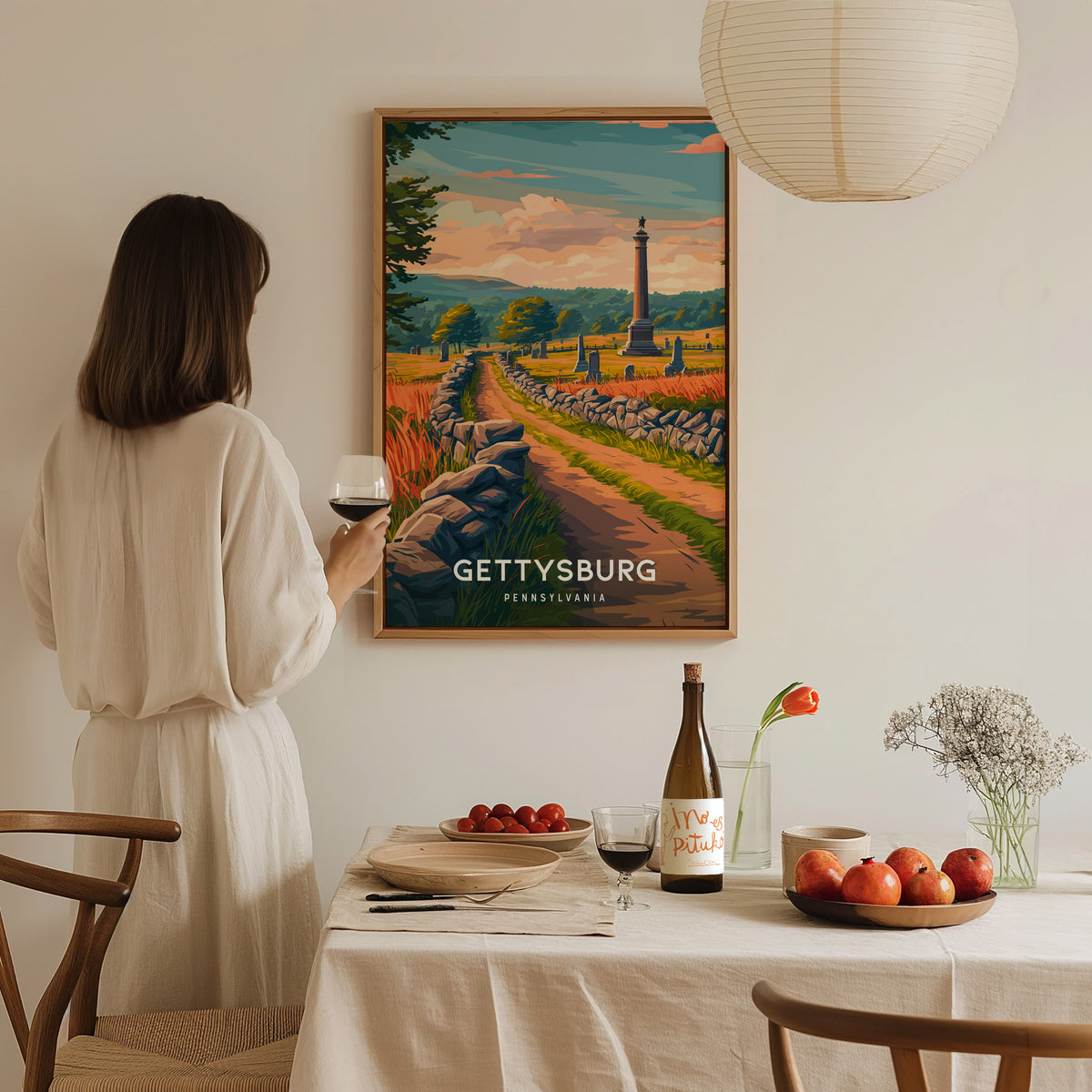 Gettysburg, Pennsylvania Poster | Historic Battlefield & Monument Travel Gift Wall Art — styled in a modern interior