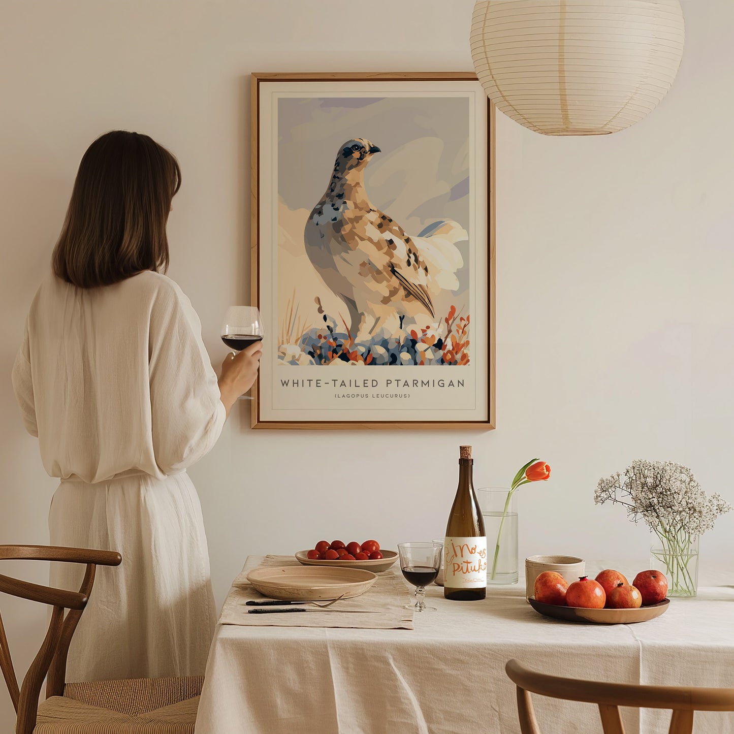 White-tailed Ptarmigan, Lagopus leucurus Poster | Alpine Bird Wall Art — styled in a modern interior
