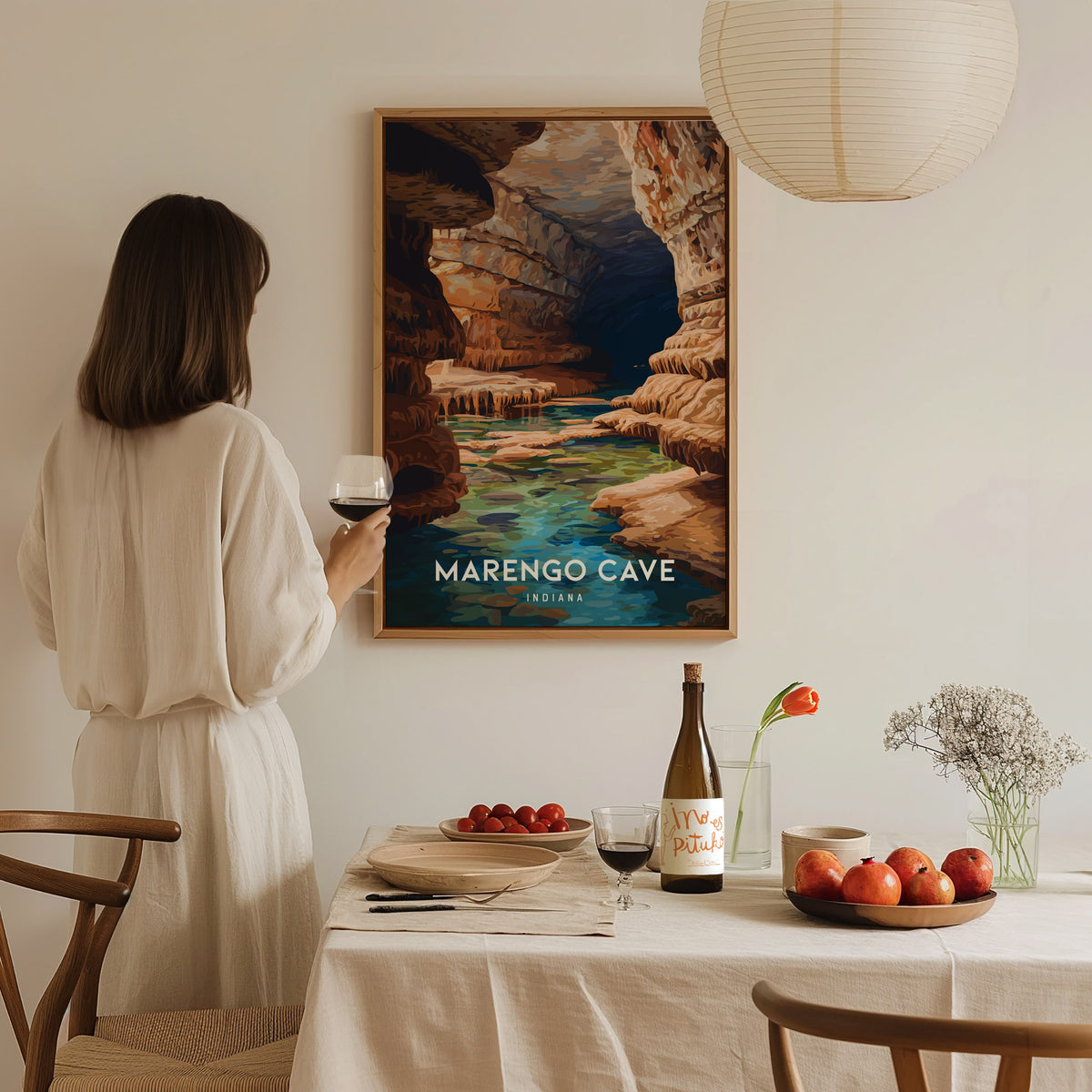 Marengo Cave, Indiana Poster | Underground Adventure Destination Print Wall Art — styled in a modern interior