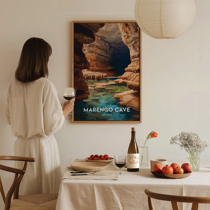 Marengo Cave, Indiana Poster | Underground Adventure Destination Print Wall Art — styled in a modern interior