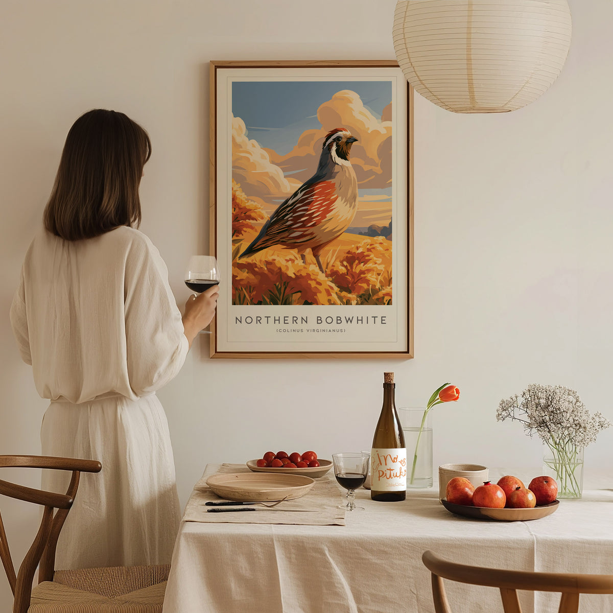 Northern Bobwhite, Colinus virginianus Poster | Quail Bird Wall Art Wildlife Print — styled in a modern interior