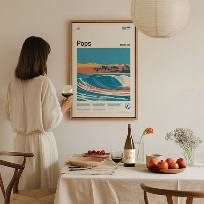 Populars, Hawaii Poster | Golden Hour Surf Break Wall Art — styled in a modern interior