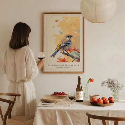 Yellow-rumped Warbler, Setophaga coronata Poster | Vibrant Songbird Nature Poster Wall Art — styled in a modern interior