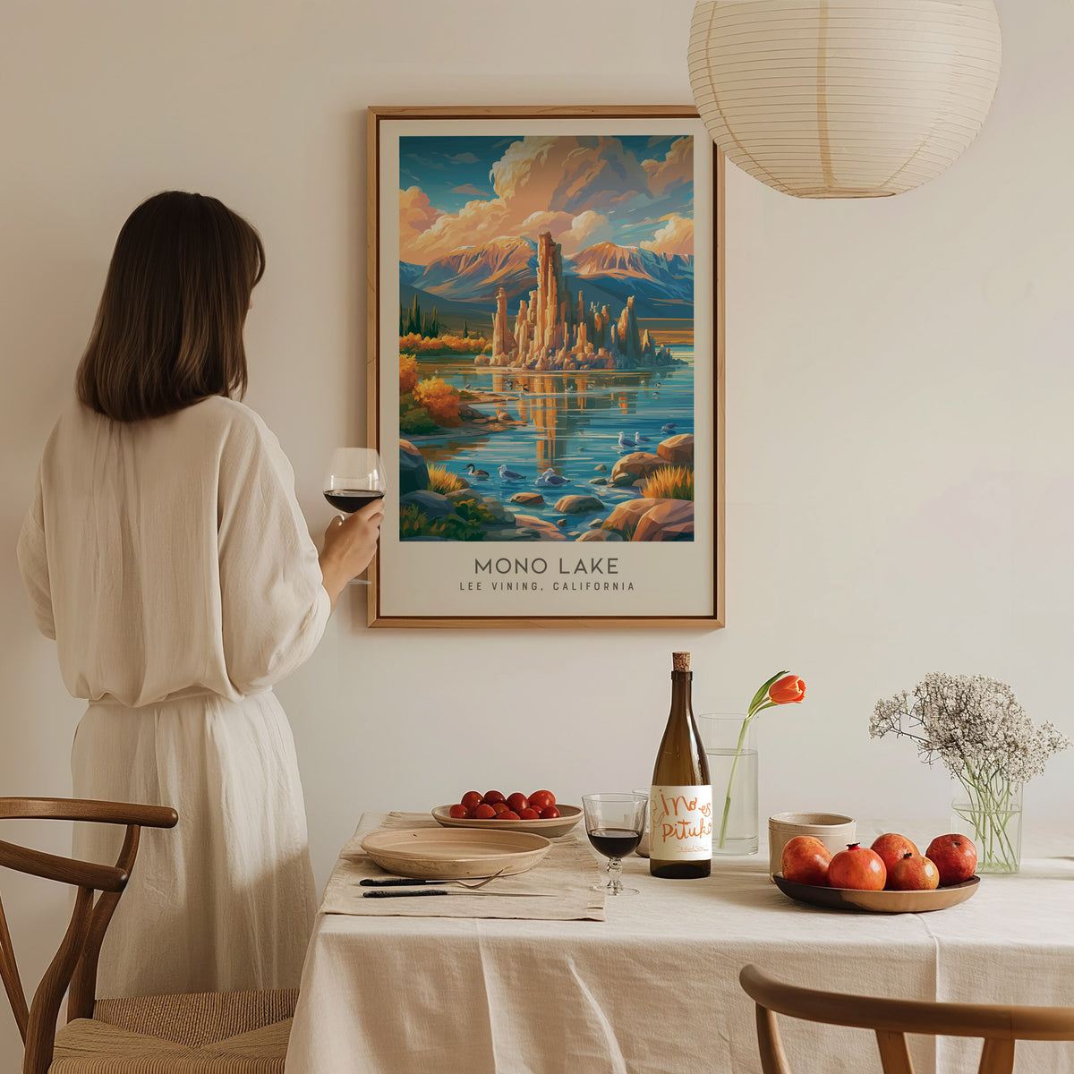 Mono Lake Matte Border Poster | Lee Vining, California Travel Wall Art — styled in a modern interior