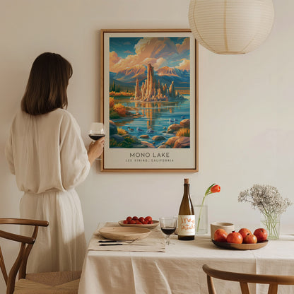 Mono Lake Matte Border Poster | Lee Vining, California Travel Wall Art — styled in a modern interior