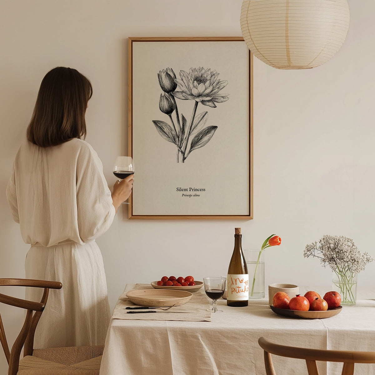 Silent Princess Poster | Princeps Silens Pen and Ink Print Vintage Scientific Illustration Wall Art — styled in a modern inte
