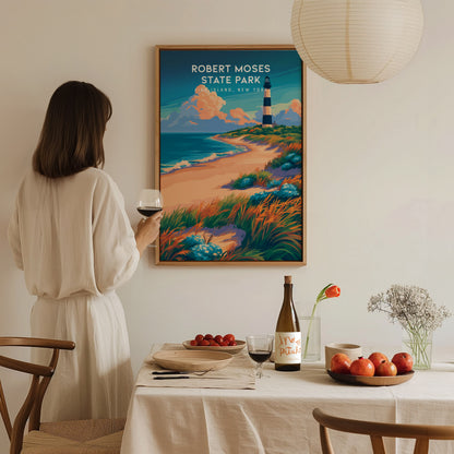 Robert Moses State Park, Fire Island, New York Poster | Coastal Beach Decor Wall Art — styled in a modern interior