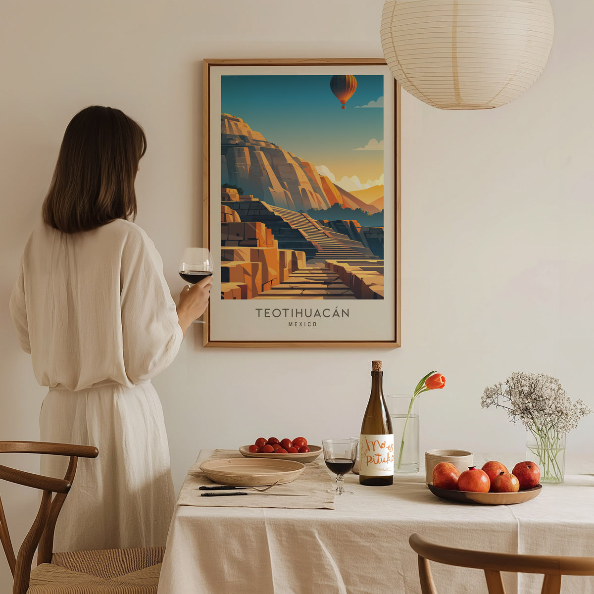 Teotihuacán Matte Border Poster | Mexico Travel Wall Art — styled in a modern interior