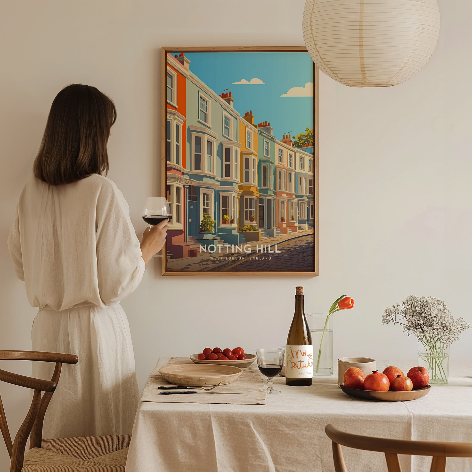 Notting Hill London Poster | Pastel Townhouses Portobello Road Wall Art Print