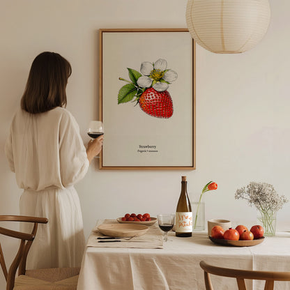 Strawberry Poster | Fragaria × ananassa Pen and Ink Print Vintage Botanical Illustration Wall Art — styled in a modern interi